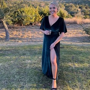 Meghan Velvet Wrap Maxi Dress- Jade